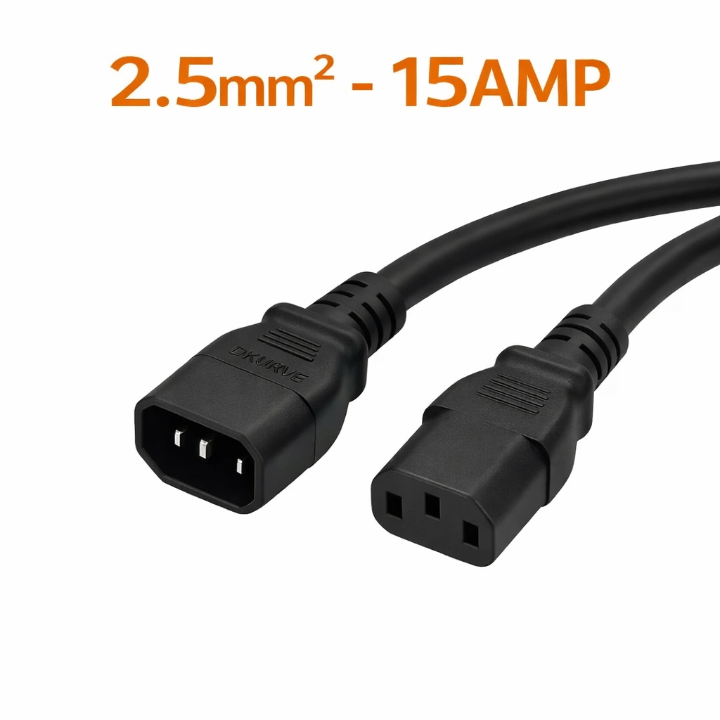DKURVE® 2.5mm² IEC C13 to C14 Power Extension Cable – 15A Heavy-Duty – Full Copper