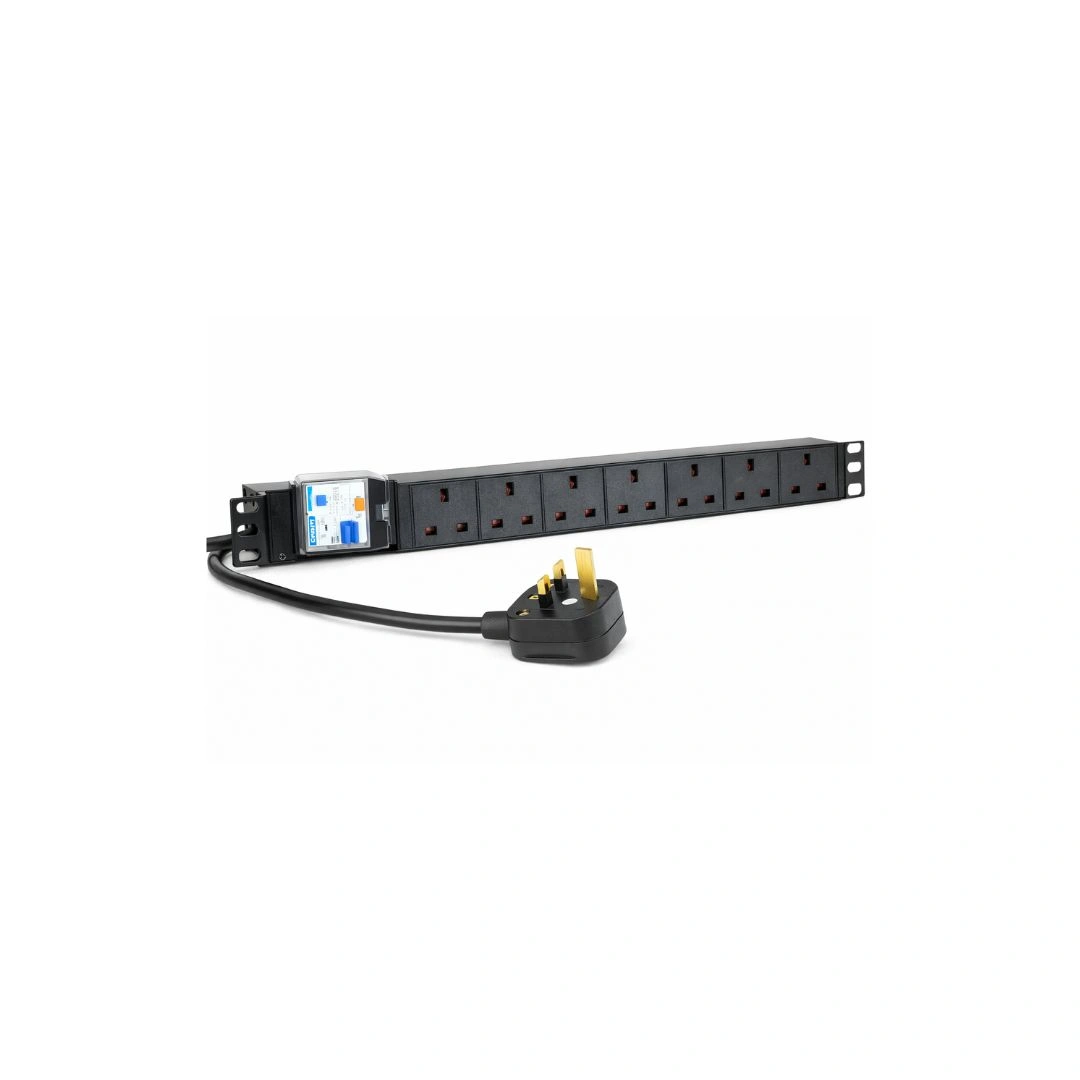 DKURVE® 6-Way UK PDU with RCD & Circuit Breaker – 19″ Rack Mount, 13A