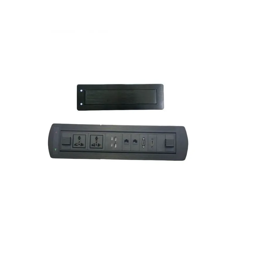 Automatic Motorized Pop-Up Desktop Socket Box – 2 Outlets, Hidden Flip-Up, Black